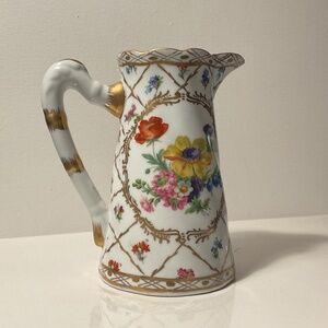 Vintage Royal Europe Andrea By Sadek Porcelain Pitcher Dresden Flowers Gold 7"